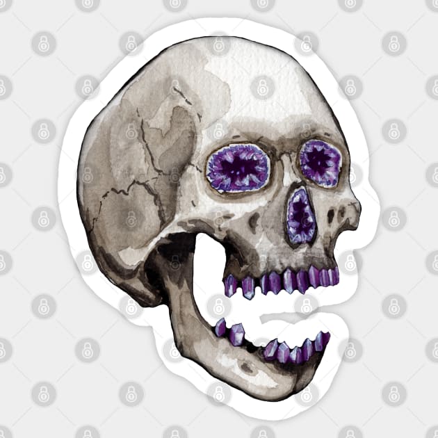 Amethyst Geode Crystal Skull Sticker by Heather Dorsch Creations
